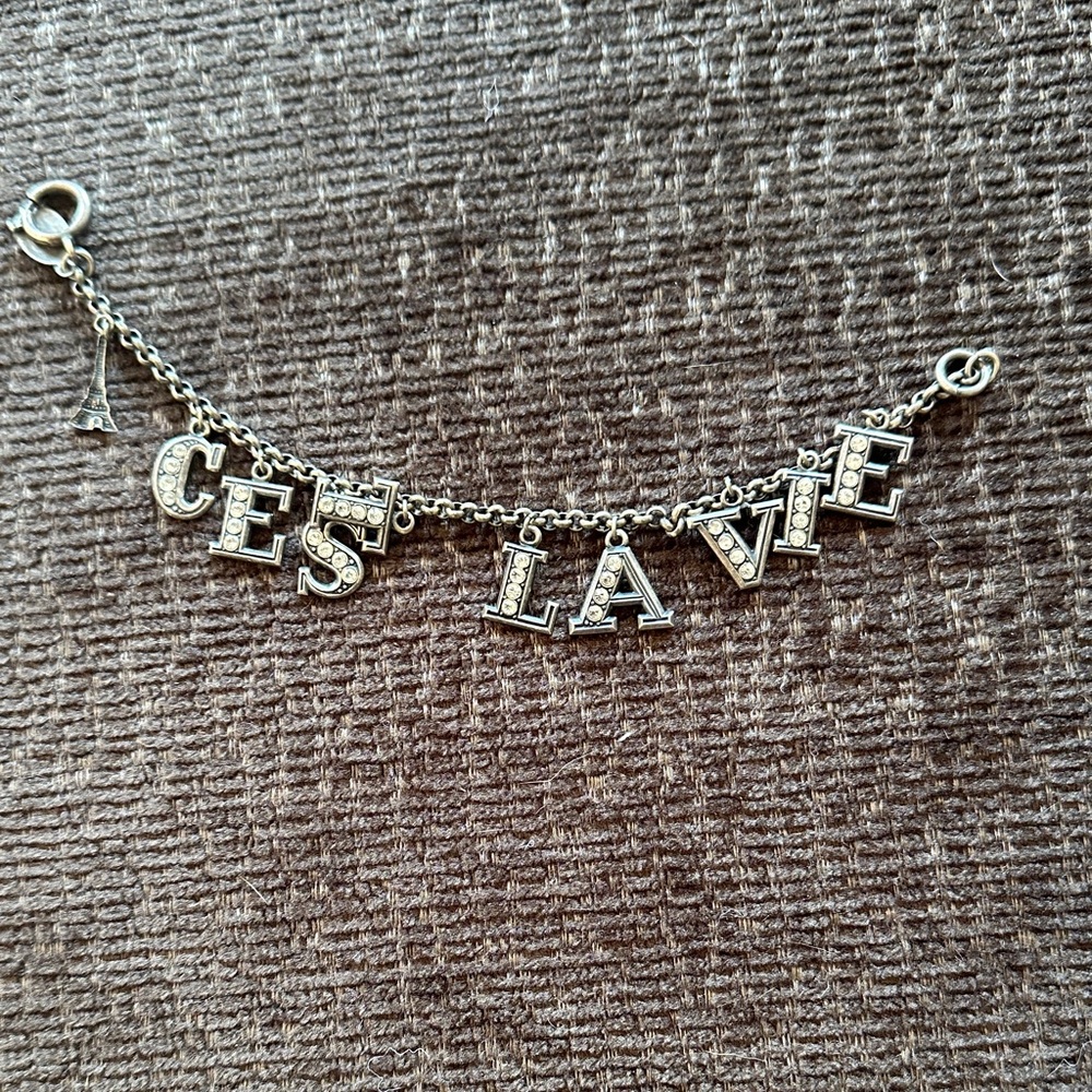 Silver 'C'EST LA VIE' Letter Charm Bracelet - Sparkling Silver Tone